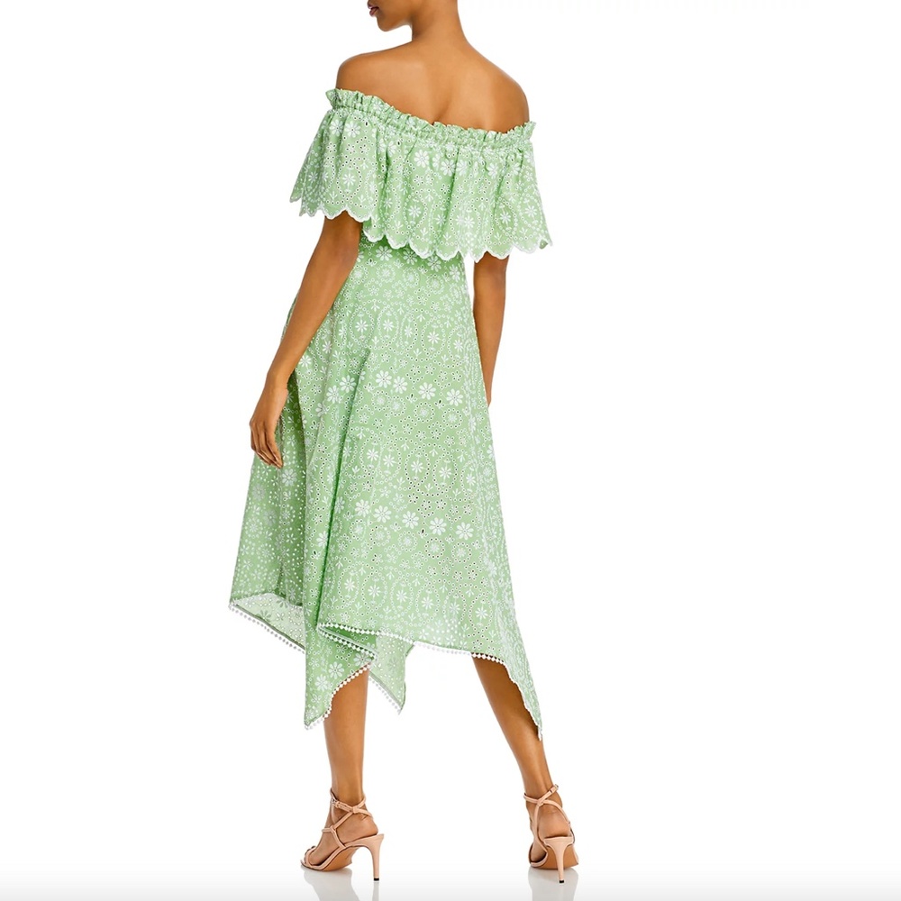 Charo Ruiz Ibiza Khadi Off-the-Shoulder Ruffled Eyelet Mint Green Dress Large - Picture 9 of 9